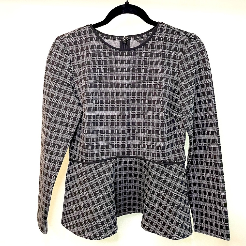 New Ann Taylor Plaid Piped Peplum Top